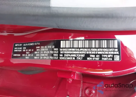 2020 Alfa Romeo Stelvio Rwd z USA, uszkodzony, nr VIN ZASPAJAN9L7C91807